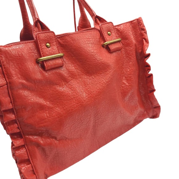 New Jessica Simpson Ruffle Purse Vegan Leather Handbag Red w/ Crossbody Strap - Picture 2 of 11